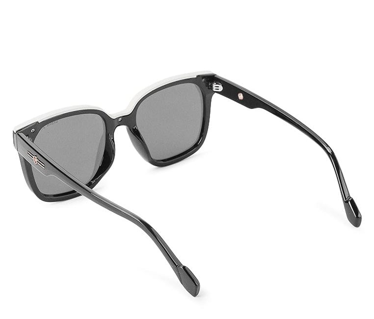 Polarized Plastic Frame Flore Square Sunglasses - Black White