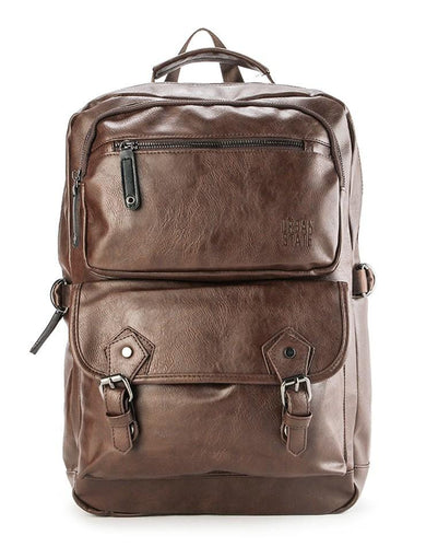 Pu Buckled Zipper Large Backpack - Dark Brown