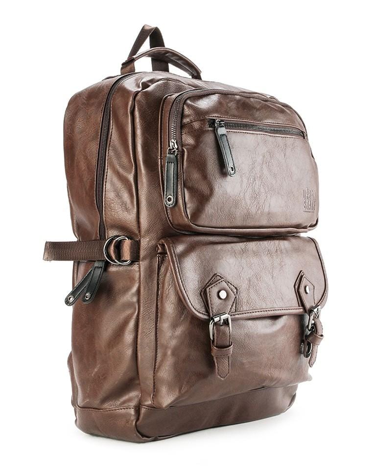 Pu Buckled Zipper Large Backpack - Dark Brown