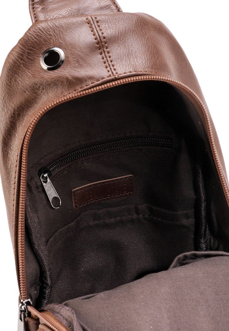 Distressed Leather  Pocket Slingbag - Camel