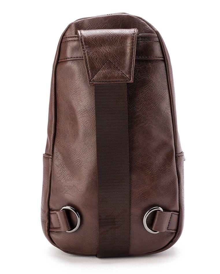 Distressed Leather  Pocket Slingbag - Dark Brown