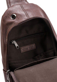 Distressed Leather  Pocket Slingbag - Dark Brown