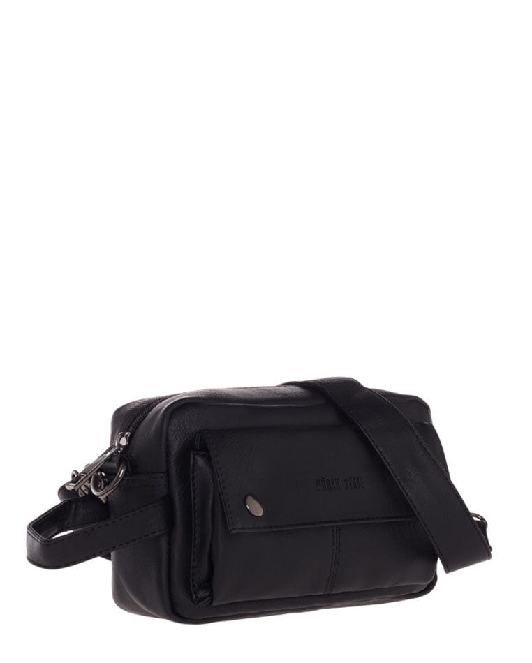 Distressed Leather Pouch Bag - Black