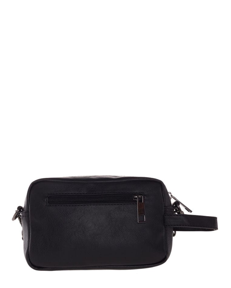 Distressed Leather Pouch Bag - Black