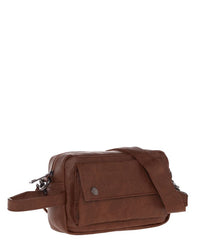 Distressed Leather Pouch Bag - Camel