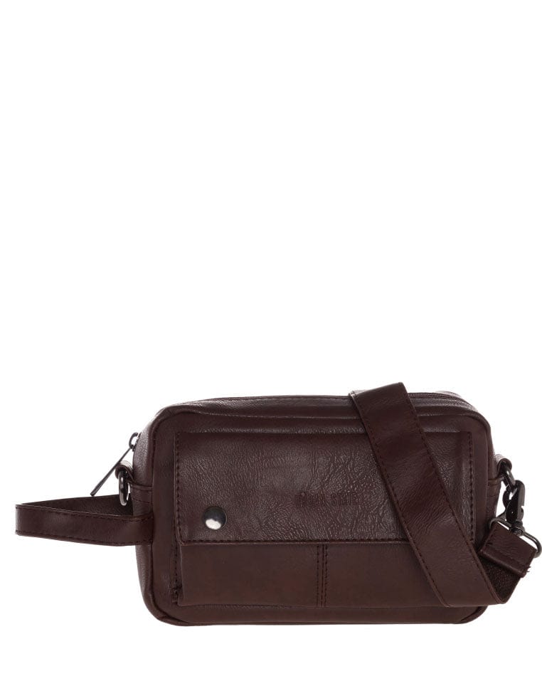 Distressed Leather Pouch Bag - Dark Brown