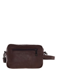 Distressed Leather Pouch Bag - Dark Brown