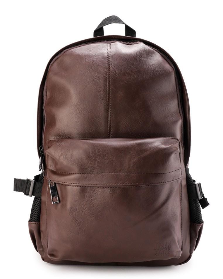 Distressed Leather Mesh Backpack - Brown