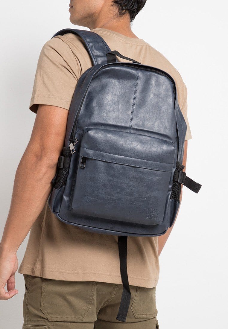 Distressed Leather Mesh Backpack - Navy Backpacks - Urban State Indonesia