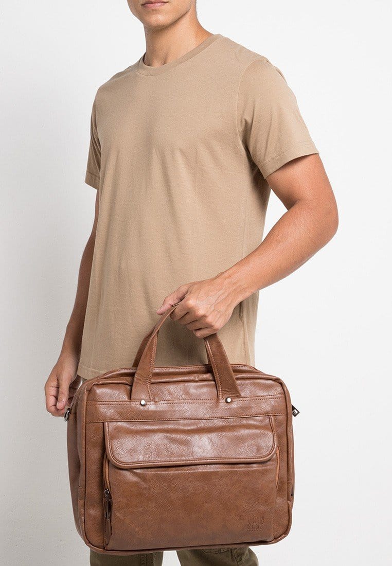 Distressed Leather Laptop Tote Bag - Camel Messenger Bags - Urban State Indonesia