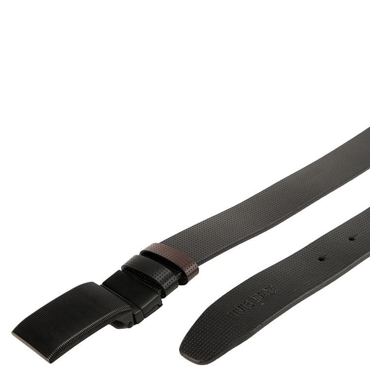 Reversible Perforated List Plate Buckle Top Grain Leather Belt - Black Belts - Urban State Indonesia