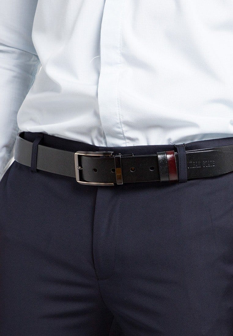 Reversible List Edge Pin Buckle Top Grain Leather Belt - Silver Belts - Urban State Indonesia