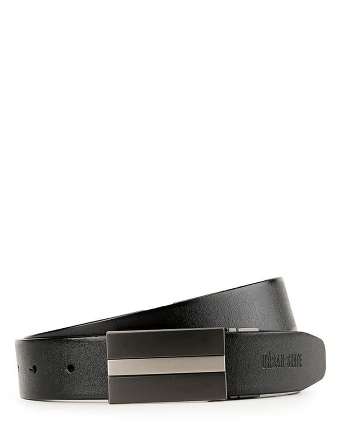 Reversible Lined Plate Buckle Top Grain Leather Belt - Silver Belts - Urban State Indonesia