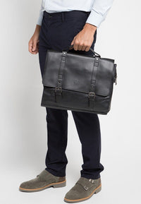 Distressed Leather Compact Office Bag - Black Messenger Bags - Urban State Indonesia