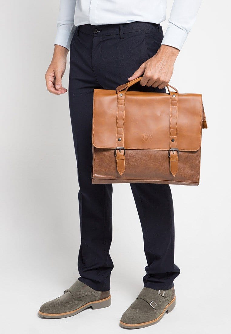 Distressed Leather Compact Office Bag - Camel Messenger Bags - Urban State Indonesia
