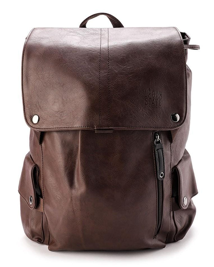 Pu Pocket Flap Large Backpack - Dark Brown