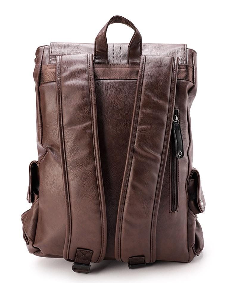 Pu Pocket Flap Large Backpack - Dark Brown
