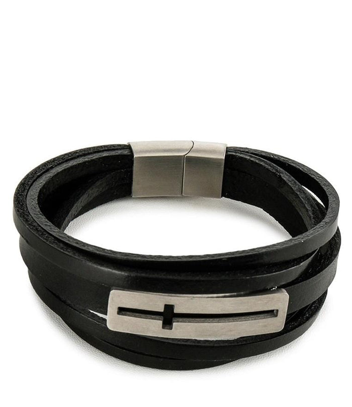 Multi-Layer Cross Plate Leather Bracelet - Black Bracelets - Urban State Indonesia