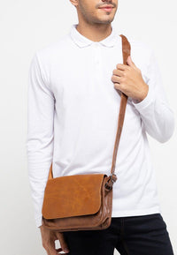 Distressed Leather Flap Shoulder Bag - Camel Messenger Bags - Urban State Indonesia