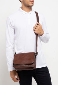 Distressed Leather Flap Shoulder Bag - Dark Brown Messenger Bags - Urban State Indonesia