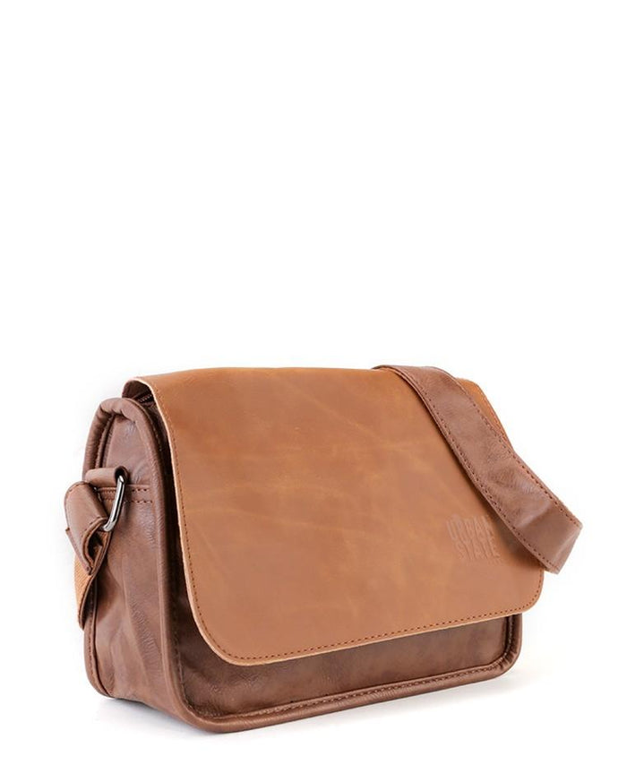 Distressed Leather Flap Shoulder Bag - Camel Messenger Bags - Urban State Indonesia