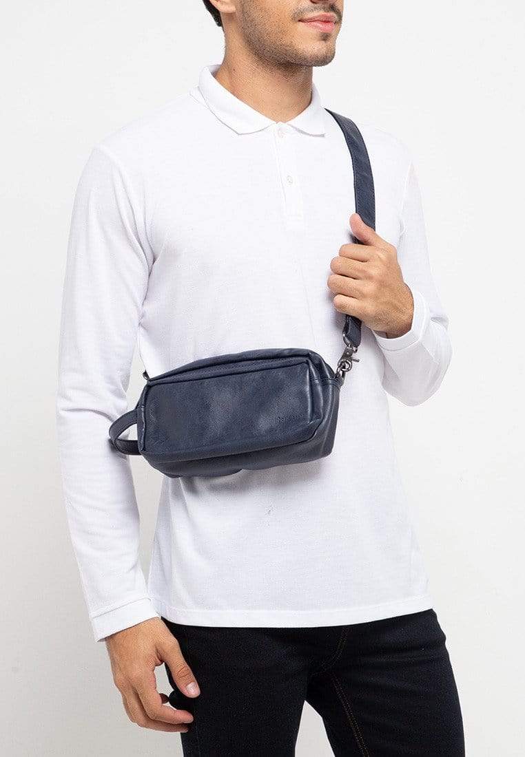 Distressed Leather Flight Crossbody Pouch - Navy Clutch - Urban State Indonesia
