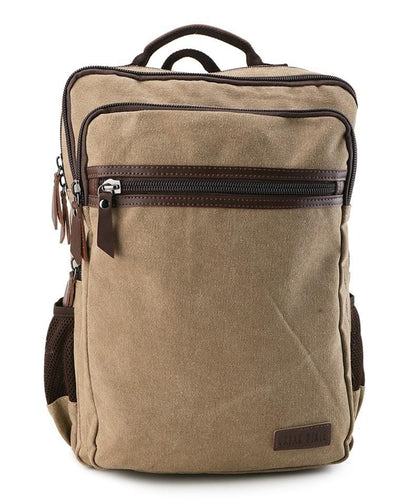 Canvas PU Laptop Backpack - Khaki