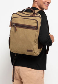 Canvas PU Laptop Backpack - Khaki