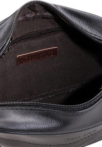 Distressed Leather Zipper Crossbody Bag - Black