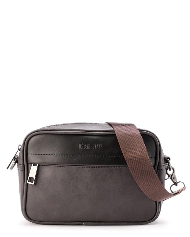 Distressed Leather Zipper Crossbody Bag - Brown