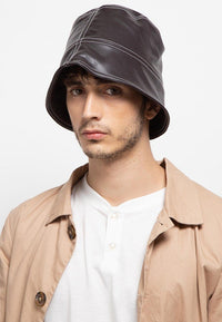 PU Leather Bucket Hat - Brown