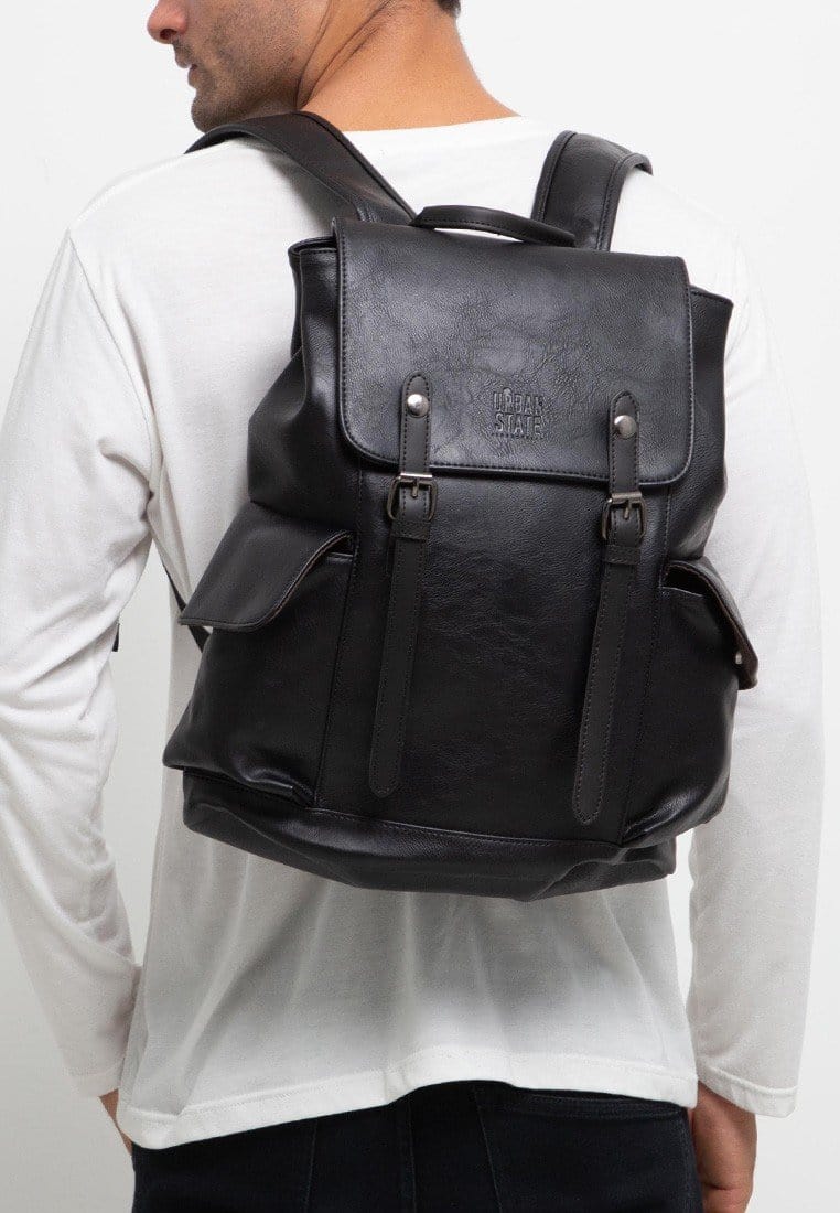 Distressed Leather Carryall Backpack - Black