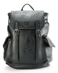 Distressed Leather Carryall Backpack - Black