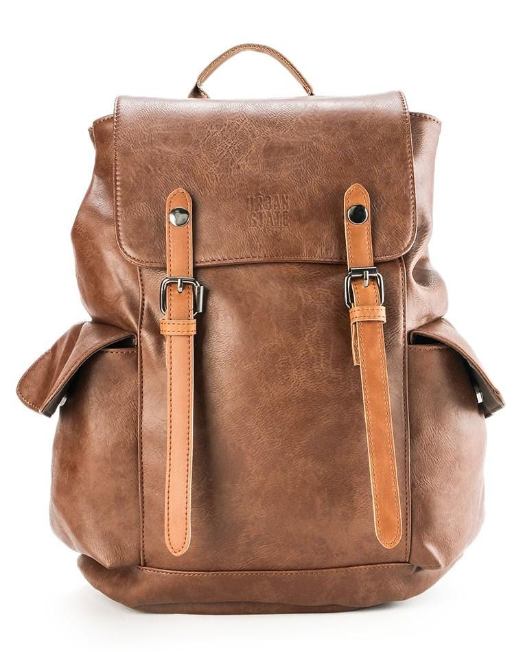 Distressed Leather Carryall Backpack - Camel