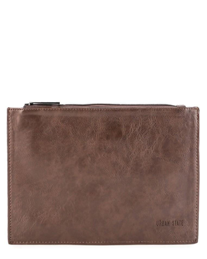 Distressed Leather Slim Pouch Clutch - Dark Brown