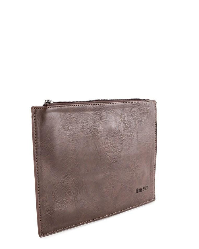 Distressed Leather Slim Pouch Clutch - Dark Brown