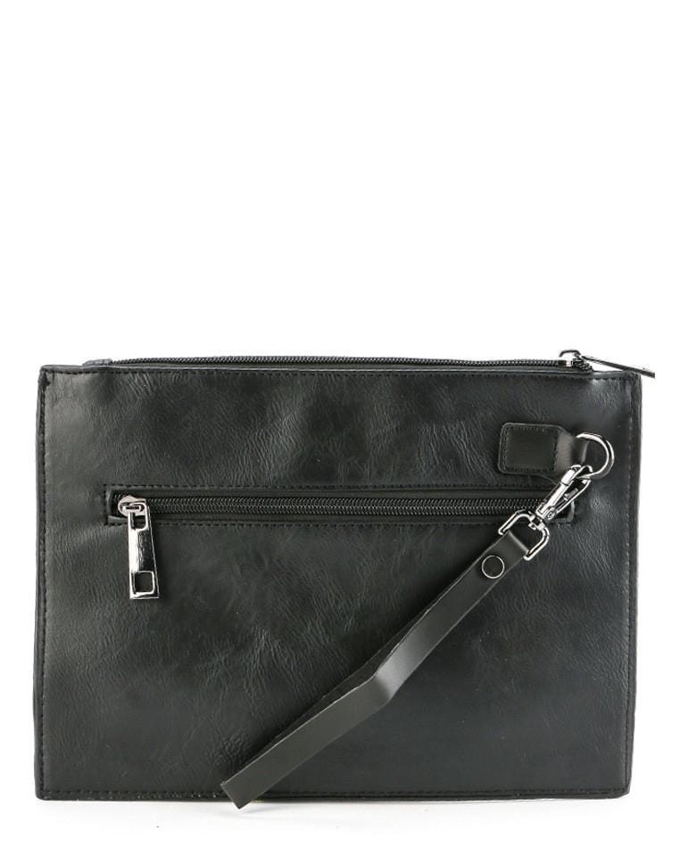 Distressed Leather Slim Pouch Clutch - Black