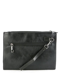 Distressed Leather Slim Pouch Clutch - Black