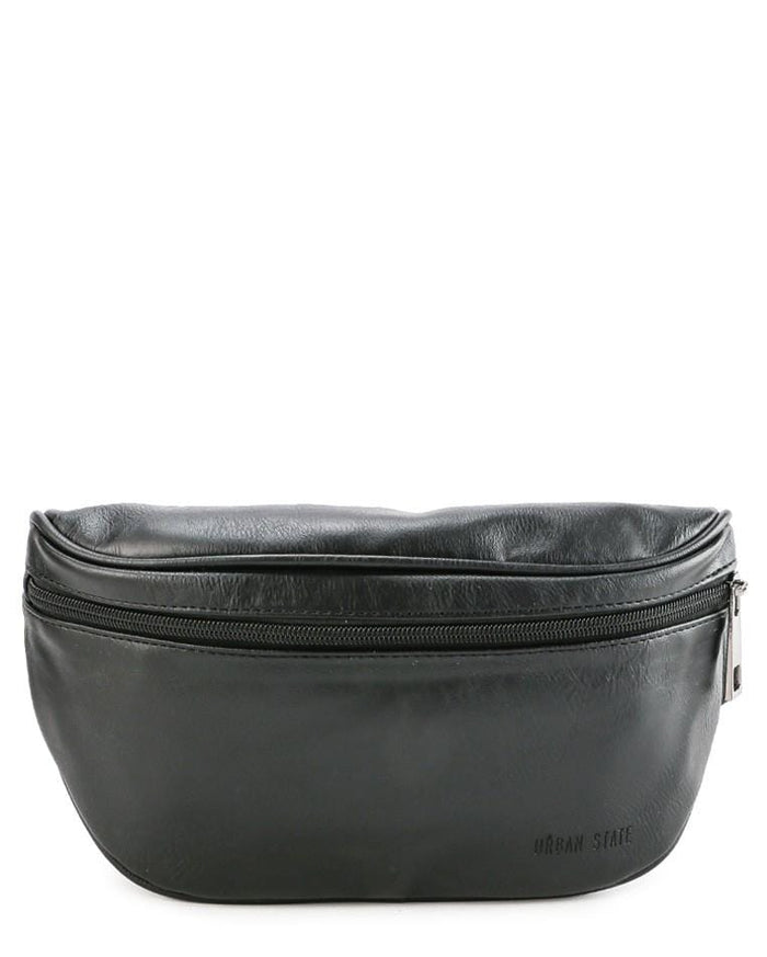 Distressed Leather Carryall Bumbag - Black