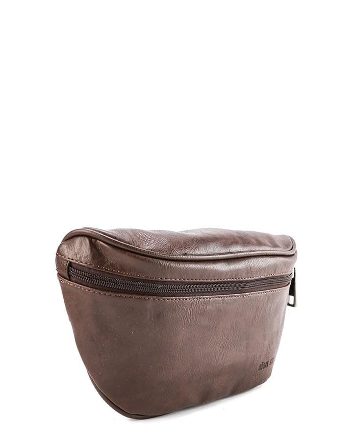 Distressed Leather Carryall Bumbag - Dark Brown