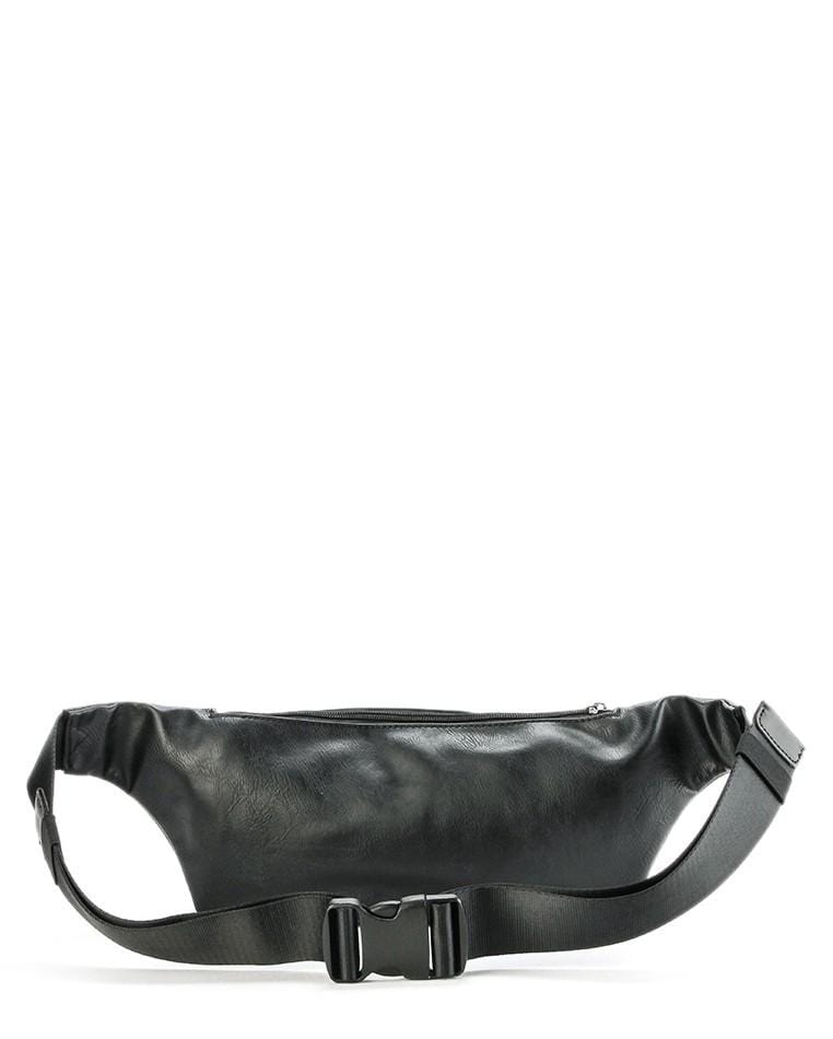 Distressed Leather Zipper Waist Pouch - Black