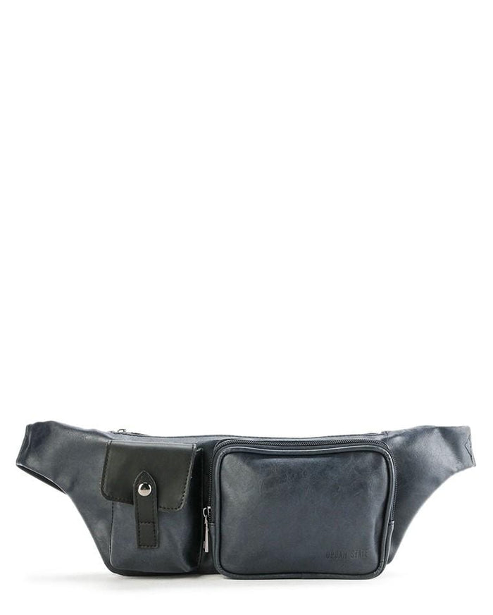 Distressed Leather Zipper Waist Pouch - Navy