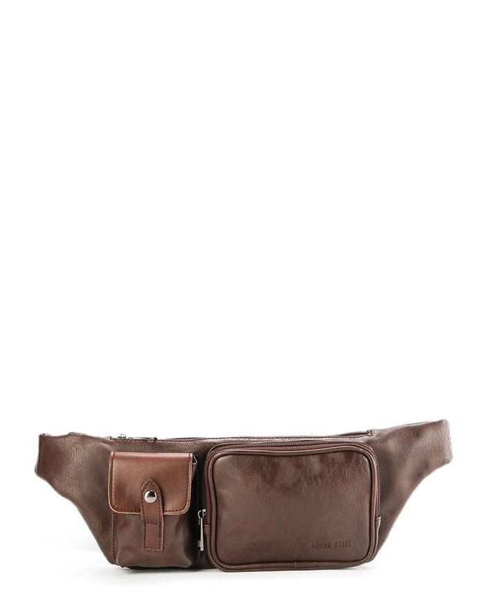 Distressed Leather Zipper Waist Pouch - Dark Brown
