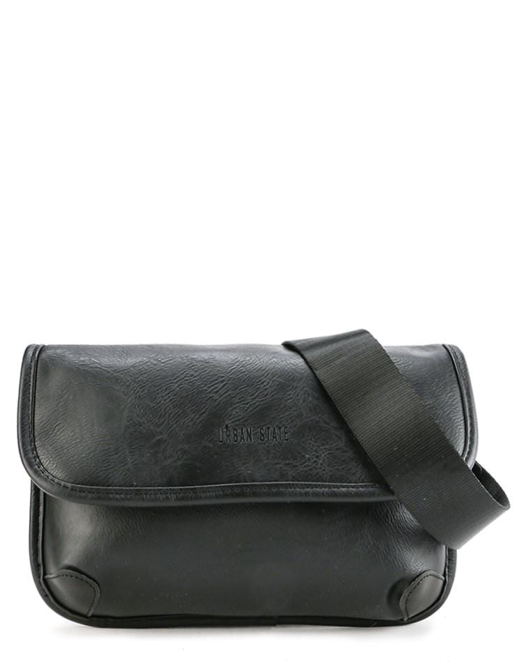 Distressed Leather Carryall Crossbody Pouch - Black