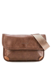 Distressed Leather Carryall Crossbody Pouch - Camel