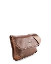 Distressed Leather Carryall Crossbody Pouch - Camel