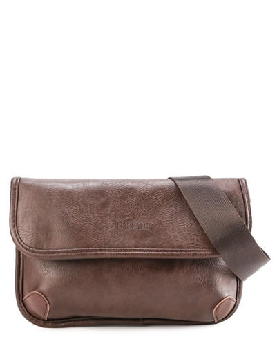 Distressed Leather Carryall Crossbody Pouch - Dark Brown