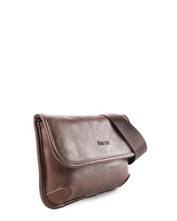Distressed Leather Carryall Crossbody Pouch - Dark Brown