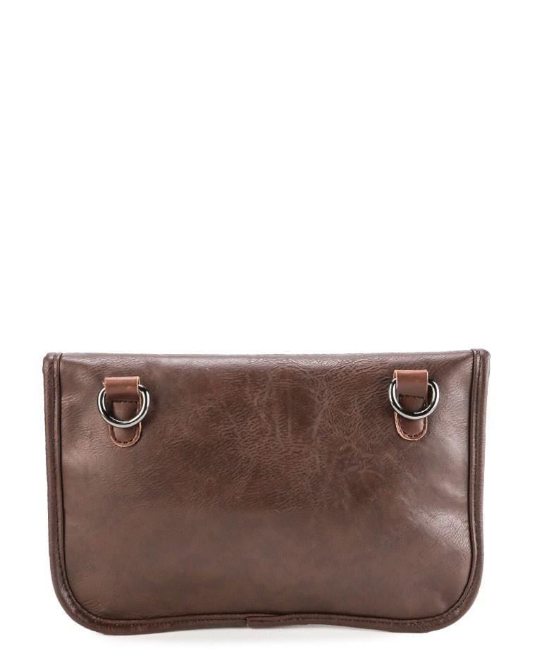 Distressed Leather Carryall Crossbody Pouch - Dark Brown