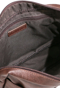 Distressed Leather Striped Pocket Crossbody Bag - Dark Brown